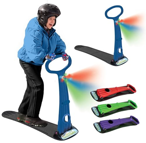 Geospace Winter Fun Foldable Snow Scooter, Ski Skate, Ski Skooter, Snow Sled, and Kids Snowboard with LED Light – Multi-purpose Portable Sandboard, Snow Skate, and Kids/Teenager Sled for All Ages-BLUE