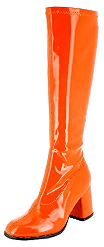 Das Kostümland Gogo Damen Retro Lackstiefel - Orange Gr. 37 - Tolle Schuhe zur 70er 80er Jahre Disco Hippie Mottoparty