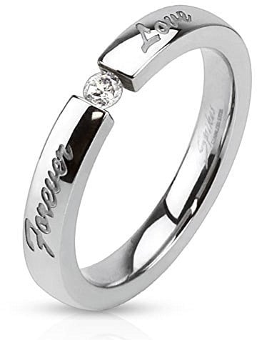 Bungsa 60 (19.1) Ring Forever Love eingraviert Edelstahl silber hochglanzpoliert Damenring (Ring Damen Fingerring Partnerringe Verlobungsringe Trauringe Damenring Edelstahlring Chirurgenstahl)