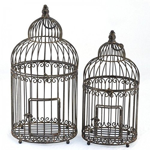 Luxus Pur UG Deko Eisen Käfige 2er Retro Vogelkäfige 57+47 Antik braun rund Garten Blumendeko