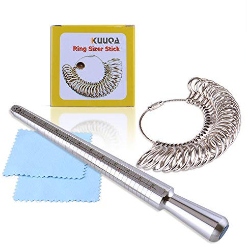 Kuuqa Aluminium Ring Sizer Mandrel and Stainless Iron Ring Sizer Guage Set with 2 Piece Jewelry Polishing Cloth