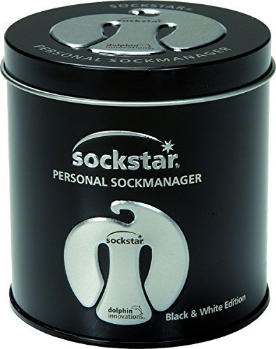 Sockstar® Sockenclips Sockenklammern Premium Gift Box - 20 Stück in Einer Präsentdose, je 5 Stück in 4 coolen Farben: Schwarz, Weiß, Silber, Transparent