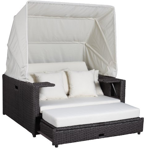 Strandkorbwerk Polyrattan Liegeinsel Beach Lounge Chai Duo/dunkel grau-braun Liege Insel Lounge Sonnenliege wetterfest hochbequem Gartenmöbel Terrasse