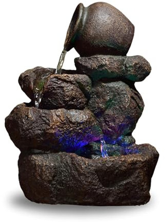 Fontaine d’Intérieur Cascade Nature Jarre Effet Pierre Rock Lumière Coloré, Idée Cadeau, Déco d’intérieur en Mouvement, Fontaine de Table Zen Relaxante, Objet Porte-Bonheur, H 31cm - Nivello Zen’Light
