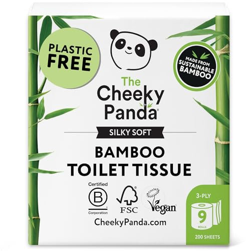 The Cheeky Panda Bamboo Toilet Roll Tissue Paper 9 Rolls 3ply - Sustainable, Skin Friendly, Soft, Super Absorbent