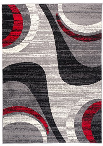 Carpeto Teppich Modern Wellen Abstrakt Muster Trend Meliert in Grau, Rot - ÖKO TEX (140 x 200 cm)