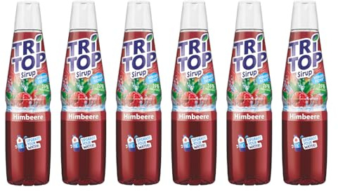 TRi TOP Himbeer Sirup, kalorienarm, weniger Zucker, 6 x 600 ml | Weniger Zucker, 16% Fruchtgehalt – ideal für Wassersprudler, Cocktails & Desserts