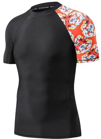 HUGE SPORTS Men's Splice Sun Protection Rash Guard Short Sleeves(Bee Together,XL)