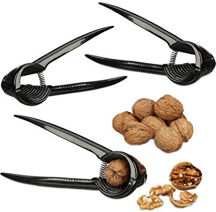 Relaxdays 3er Set Nussknacker für Walnüsse, Alu-Nusszange, Nussöffner und Sektflaschenöffner, HxBxT: 6 x 18,5 x 7,5 cm, schwarz