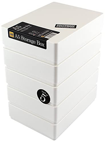 WestonBoxes A5 Plastic Craft Storage Boxes with Lids for Art Supplies, Paper and Card - 1.8 Litre Volume (White, Pack of 5)