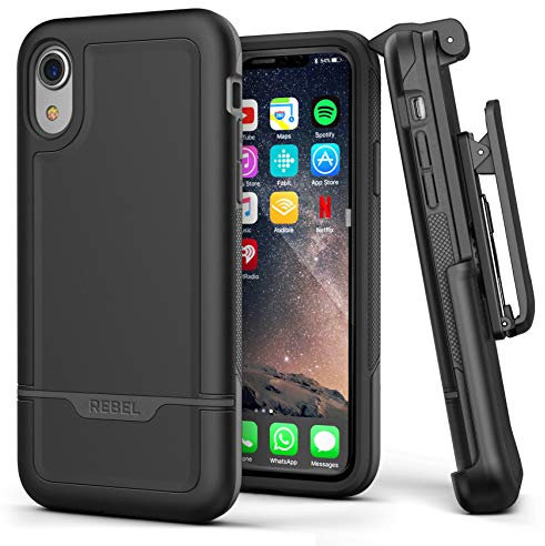 Encased iPhone XR Belt Clip Rugged Holster Case, Heavy Duty Protective Cover Holder (Rebel Armor Series) Black