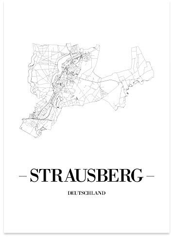 JUNIWORDS Stadtposter - Wähle Deine Stadt - Strausberg - 40 x 60 cm Poster - Schrift A - Weiß