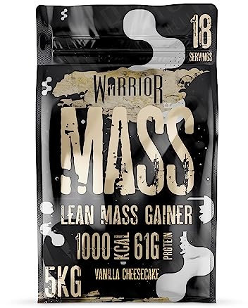 Warrior Mass Protein Powder – 5.04kg – Serious Mass Gainer – High Calorie, Weight Gain Supplement – 61g of Protein, 18 Servings, 1000+ Calories Shake, Supports Muscle Growth (Vanilla Cheesecake, 5kg)
