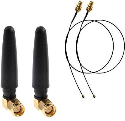 Oiyagai Lot de 2 Antennes WiFi 2.4GHz 2.5dBi SMA Mâle (Broche) avec Câble Pigtail U.FL vers SMA Femelle RF1.13 15cm
