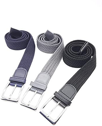 Matec 3 Stück Stretchgürtel mit 120 cm Gesamtlänge und 3,5 cm breit elastische geflochtene dehnbare 1 x Blau 1 x Grau 1 x Schwarz