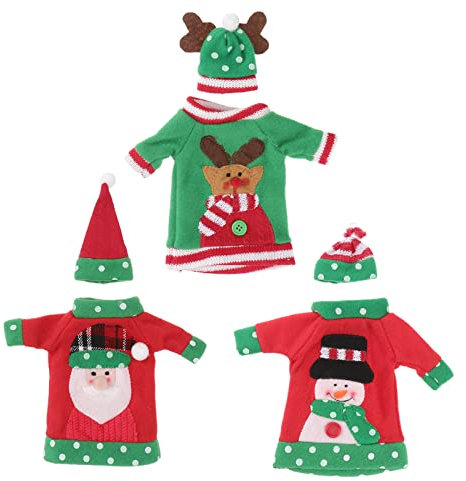 Amosfun 3 Stücke Weihnachten Weinflasche Abdeckung Weihnachtsmann Schneemann und Rentier Flaschen Kleidung Flaschenüberzug Flaschenanzug Flaschendeko Tischdeko