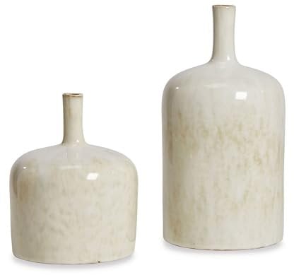Loberon Lot de 2 vases Kurys - Hauteur: 16cm, Ø: 12cm, Hauteur: 24cm, Ø: 12cm - crème - Dolomie, crème
