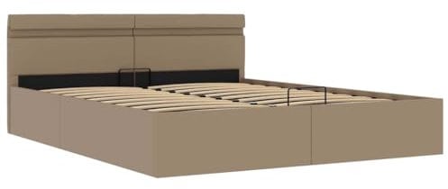 vidaXL Stauraumbett Hydraulisch LED Polsterbett Doppelbett Bett Schlafzimmerbett Kunstlederbett Bettrahmen Bettgestell Lattenrost Cappuccino-Braun 180x200cm