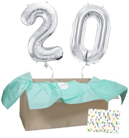 DECORAMI - celebrate happy times XXL Zahlen-Luftballon 10 bis 99, Silber, individualisierbare Zahlenballons mit Helium gefüllt, 86cm, Heliumballons im Karton zum Geburtstag Jubiläum
