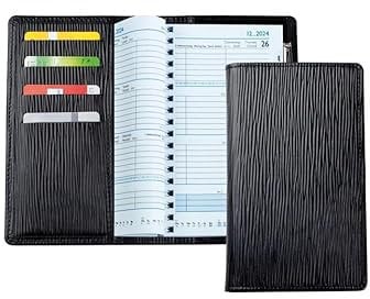 DELMON VARONE - Personalisierbarer Taschenkalender 2025 + 2026 Manhattan Leder schwarz - Organizer Wochenplaner (1 Woche auf 2 Seiten) Lederhülle - Buch-Kalender Terminplaner mit Wochenübersicht