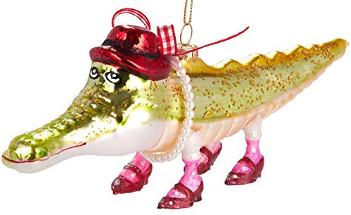 BRUBAKER Lustiges Krokodil mit Hut und Schuhen - Handbemalte Weihnachtskugel aus Glas - Mundgeblasener Christbaumschmuck Figuren Deko Anhänger Baumkugel - 20 cm