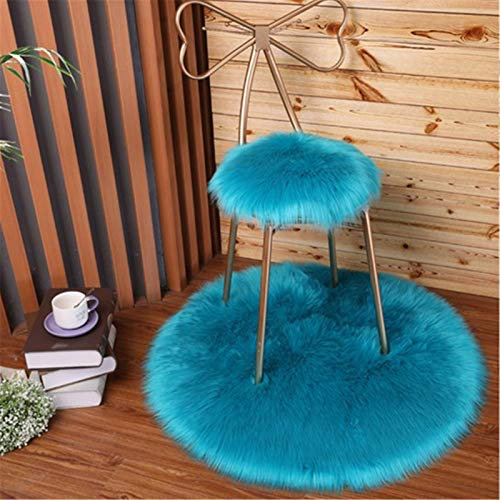 SWECOMZE Runde Faux Lammfell Schaffell Teppich Kunstfell Dekofell in Super weich Teppich Longhair Fell Optik Nachahmung Wolle Bettvorleger Sofa Matte (Saphirblau,35 * 35cm)