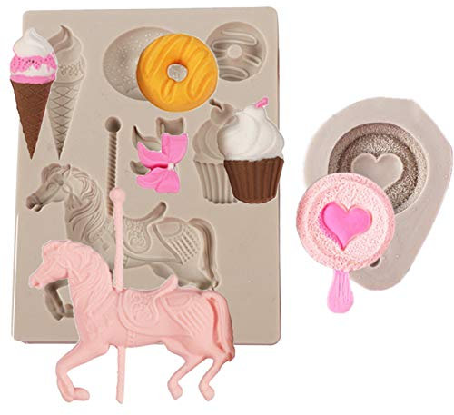 2 Pezzis Stampo Per Cioccolato Giostra Stampo Stampi in 3D silicone per dolci per torte e decorazioni in cucina,caramelle, argilla, gumpast,Gelato A Forma Di Animale (Grigio)