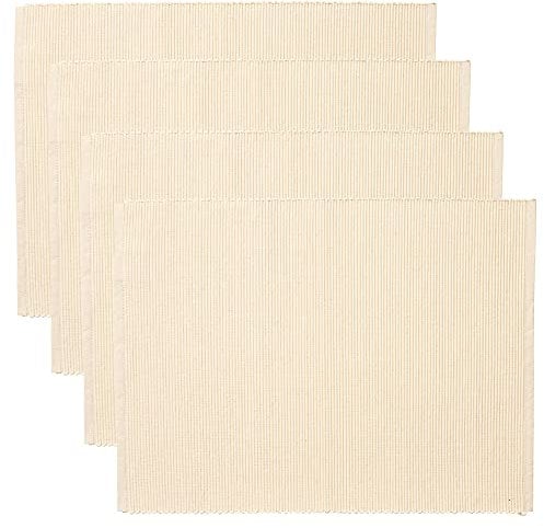 LINUM Uni 4-er Pack Tischsets 35x46 cm, 100% Gerippte Baumwolle, Abwaschbar, Cremebeige