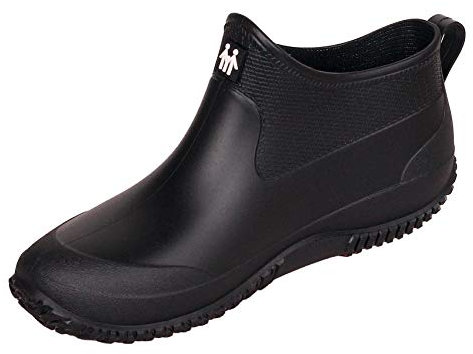 SMajong Stivali in Gomma Uomo Donna Impermeabili Scarpe da Giardinaggio Antiscivolo Scarpe da Pioggia Scarpe Gomma Stivali Caviglia Caldi Tutto Nero Taglia 42 EU