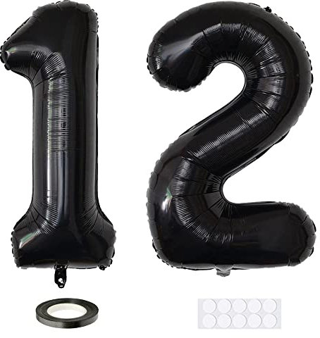 Xihuimay 40 Nummer 12 Folienballon Zahl 12 Luftballon Ziffer 12. Geburtstag Ballon 100cm Riesen Ballons Luft oder Helium Digitaler Ballon für Mädchen Junge Jubiläum Feierliche Anlässe, Schwarz XXL