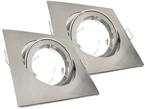 LEDLUX 2 Stück Einbaustrahler, schwenkbarer Strahler, Modell mit abschraubbarem Lünette, Loch von 80 mm bis 90 mm, für LED-Lampen GU10 und MR16 (quadratisch, satiniertes Nickel)
