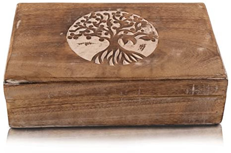 Tolles Geburtstagsgeschenke Handgemachte dekorative hölzerne Schmuckkasten Baum des Lebens Carving Schmuck Organizer Andenkenkasten Schatztruhe Schmuckstück Halter Aufbewahrung Schloss Box (White)