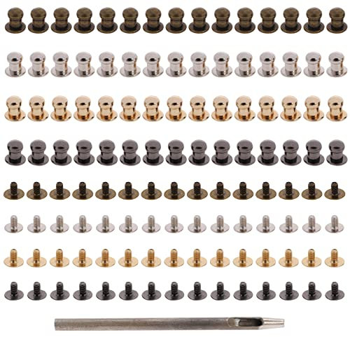 EMSea 120 Pairs Leather Rivets 5mm Button Studs Round Head Slotted Screws Nail Rivets with Hole Puncher for DIY Belt Wallet Jacket Repair Leather Craft Accessories