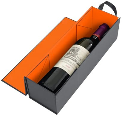 RYDDOY Wine Gift Box, 12.8x3.7x3.7 Inches Orange Wine Bottle Boxes With Handle for Liquor and Champagne Magnetic Closure Collapsible Gift Box for Party, Wedding, Gift Wrap, Storage