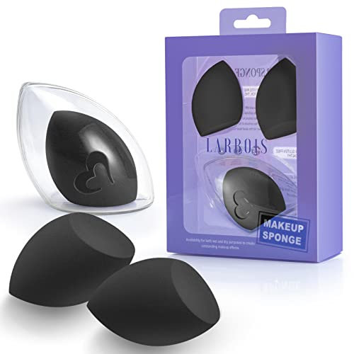Larbois 3Pack Foundation Blending Beauty Sponge and Case, Professional Beauty Blender Makeup Set for Dry & Wet Use, Easy to Carry (Black, Drop)