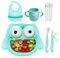 Brunoko Assiette ventouse pour bébé set de repas 5-en-1 Assiette ventouse + cuillère + bavoir en silicone + gobelet réutilisable pour bébé + pailles en silicone - Silicone sans BPA.