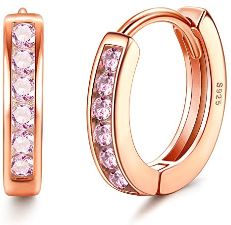 ORAZIO Kleine Silber Creolen Ohrringe mit rosa Zirkonia für Mädchen, Frauen, Teenager | 925 Sterling Silber Knorpel Tiny Sleeper Huggie Ohrringe | Roségoldene hypoallergene ohrringe für Kinder