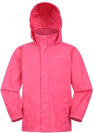 Mountain Warehouse Pakka Kids Waterproof Jacket - Wind Resistant, Lightweight,Breathable Rain Coat for Girls & Boys, Packaway Bag - For Rain, Autumn, Winter Bright Pink Kids Size 7-8 Years