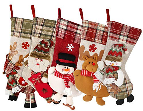Hengsong Weihnachtsstrumpf Personalisiert,Christmas Stocking,Nikolausstrumpf,Weihnachtssocken für Weihnachtsbaum Kamin &Weihnachten Geschenke,5er,46cm