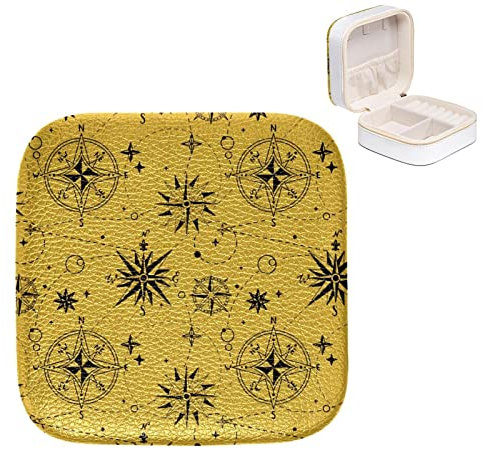 Jewelry Boxes PU Leather Small Jewelry Travel Case Wind Rose Compass
