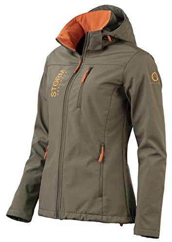 Storm Explorer Softshelljacke für Damen - Atmungsaktiv & Wasserdicht - Übergangsjacke für den Sommer & Herbst - Wetterfeste Outdoor Jacke - Regenjacke mit Kapuze - Olive Grün M