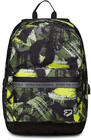Seven Zaino Scuola PRO, Multicolore - Tasca Porta Borraccia, Tasche Laterali - Tasca Porta PC - Zaino Ragazzo con Power Bank e Attacco USB