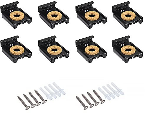 Lot de 16 fixations pour miroir - Clips à ressort - Kit de fixation murale avec chevilles et vis (noir)