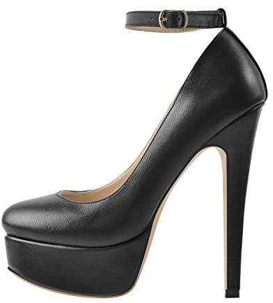 Only maker Damen Plateau High Heels Elegante Mary Jane Pumps mit Stilettos Mandelzeh Damenschuhe Lederimitat Schwarz 38 EU