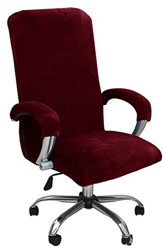 KAYBTNT Samt Bürostuhl Bezug, Hohe Lehne Bürostuhl Sitzbezug, Waschbarer Stretch Spandex Drehstuhl Stuhlhussen, Schonbezug für Bürostuhl, Universal Computer Stuhl überzug,Wine red,XLarge
