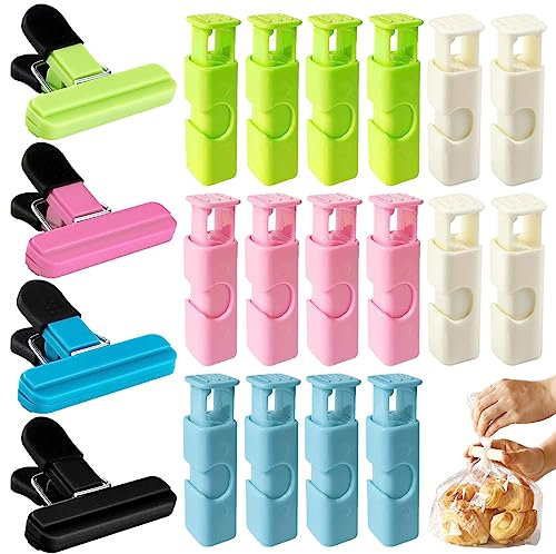 24 PCS Food Clips Bread Bag Clips for Food Storage with Air Tight Seal Grip, Squeeze and Lock Bread Bag Clips, Plastic Bag Closure Clips, Chip Clips, Snack Clips, Plastic Heavy Seal Grip