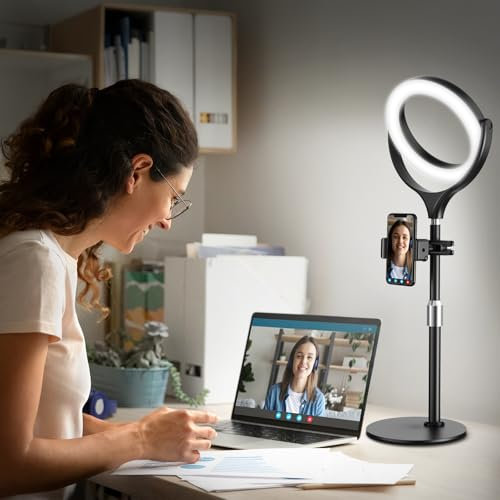 Ring Light with Stand & Phone Holder, 7 Desk Ring Light for Laptop/Computer/Webcam/Phone/Monitor, Halo Light for Video Conferencing, Video Calls, Zoom Meeting, Live Streaming, Makeup, YouTube, TikTok