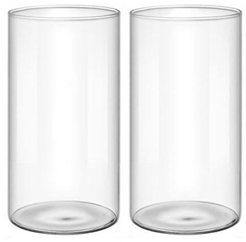 Pasdrucn 2 Stücke Glaszylinder Windlichtgläser, Glaszylinder Mit Boden Für Windlicht, Teelichtgläser Ersatz Zylinder, Tischdeko für Zuhause Wohnzimmer Hochzeit Party (8x15cm)