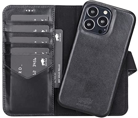 Solo Pelle Lederhülle kompatibel für iPhone 15 Pro Max in 6.7 Zoll abnehmbare Hülle (2in1) inkl. Kartenfächer für das original Apple iPhone 15 Pro Max in 6.7 (Vollleder Schwarz)