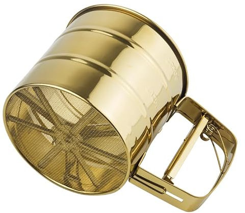 JNXHON Tamiz de harina de malla fina de acero inoxidable, tamiz de taza de harina dorada con herramienta de corte de repostería plateada, batidora de masa, cortador de pastelería